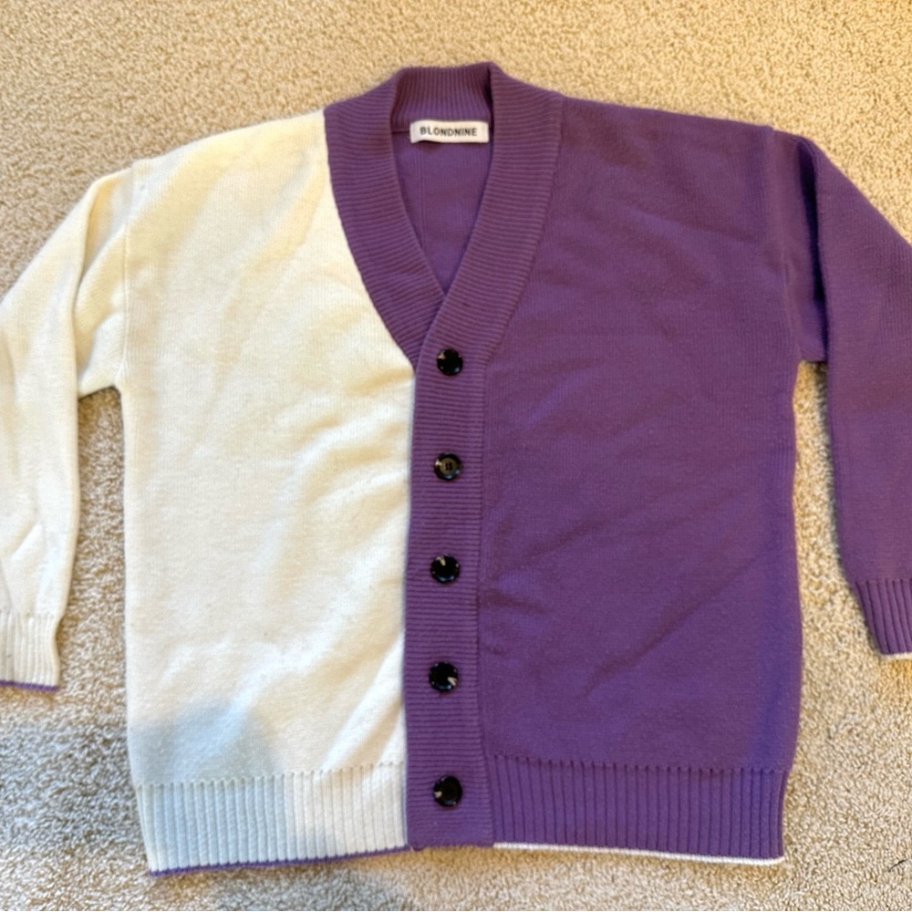 Color block knit oversized cardigan purple white XS - XL